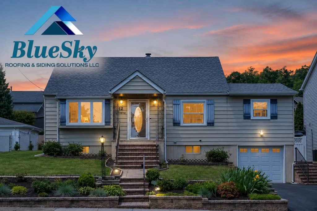 Siding installation on a New Jersey home at sunset.