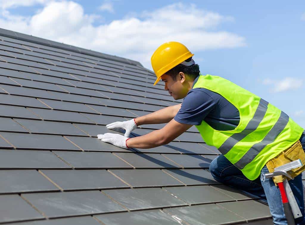 BlueSky roofing crew performing roof replacement on a residential home in New Jersey